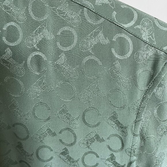 CELINE Silk Jacquard Tie Front Bow Blouse in Mint Size 34 - Picture 5 of 6